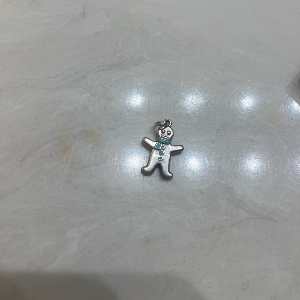 Tiffany&Co Gingerbread Man Pendant Charm Blue Enamel Sterling Silver Pouch